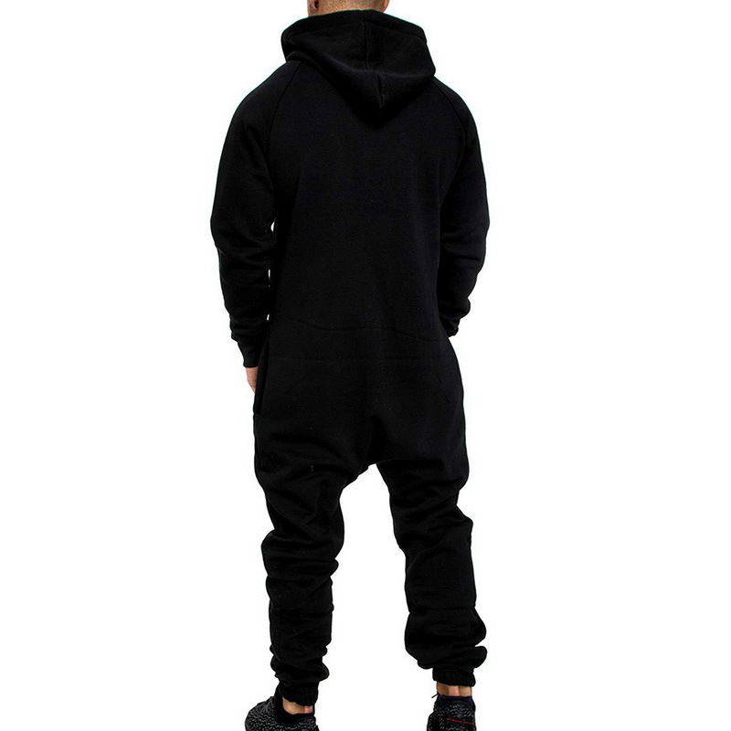 1 Piece Fleece Men Jumpsuit spring Patchwork Zipper Men Overalls Fashion Sports Loose Casual Hoodies Playsuit Streetwear 201110