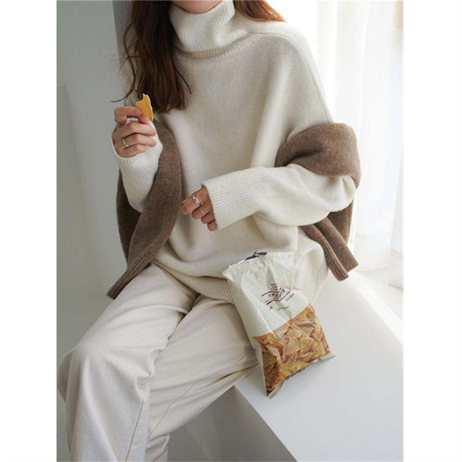 Thick sweater women's wool turtleneck sweater women fall winter short loose plus size pullover lazy knitted top 201222