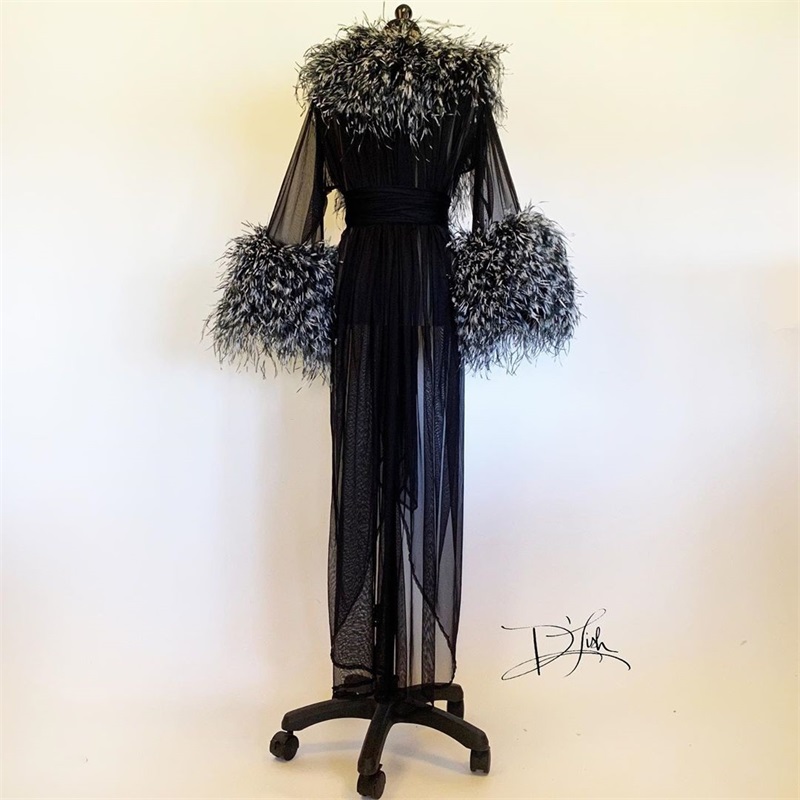 Luxury Night Gown Fur Ruffles Tulle Pregnant Dress Bride Sleepwear Fashion Long Sleeves Robes Custom Made Women Sexy Sleepwear Dresses