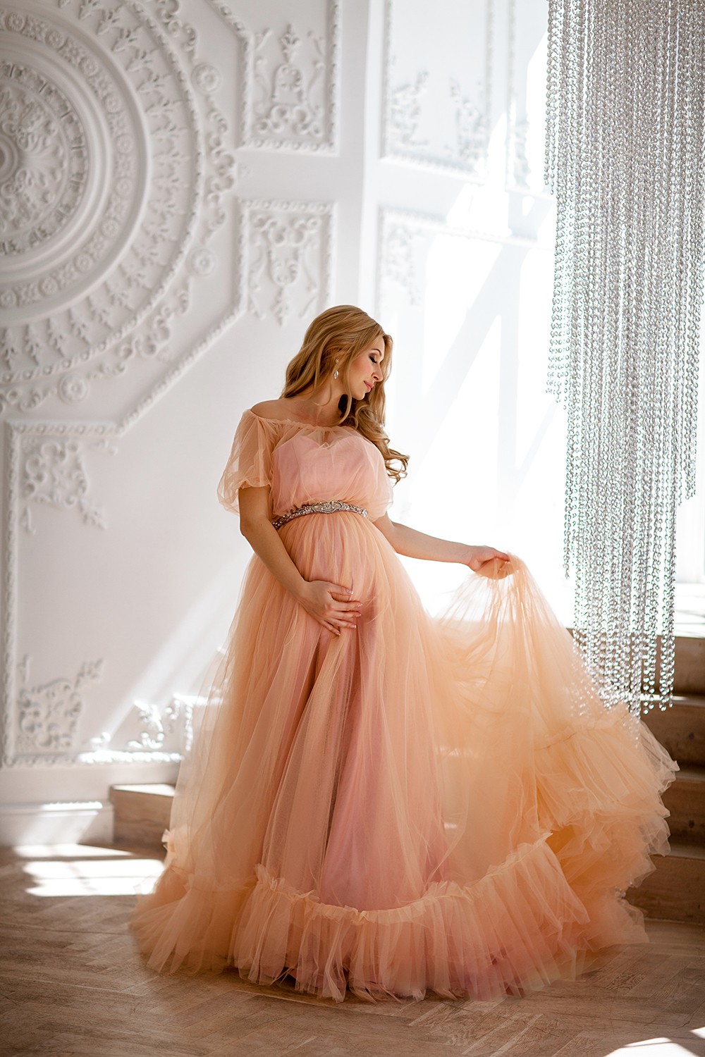 Elegant Bridal Boudoir Robe Tulle Illusion Sexy Short Sleeves Long Tiered Ruffles Custom Made Dress Robes For Photoshoot