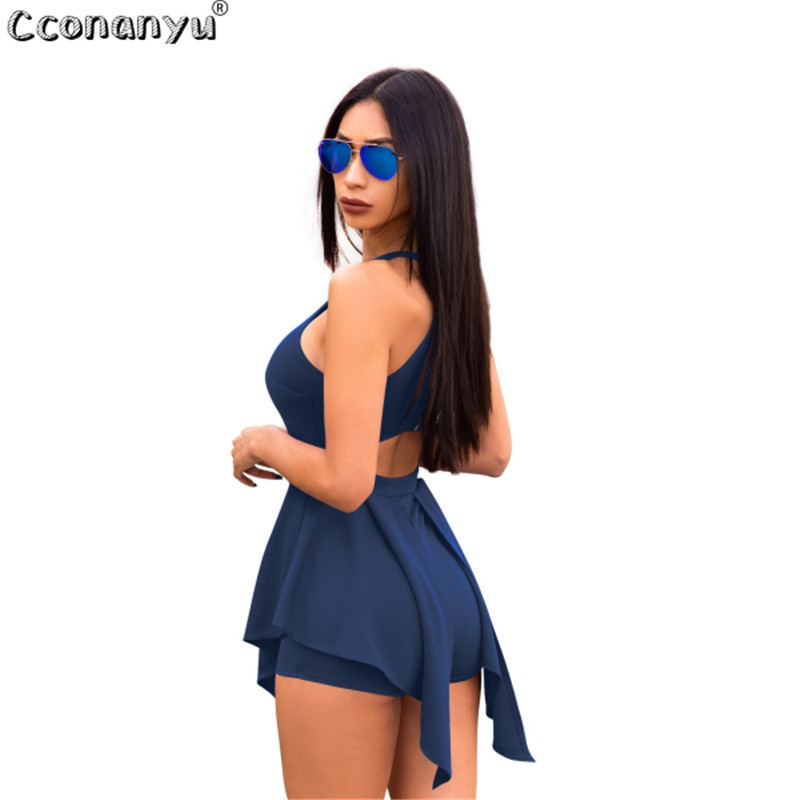 Casual Playsuit Summer women Beach Jumpsuit skinny sexy Ruffles Elegant Slim Women Clothes White Black Sexy Short Pants T200113