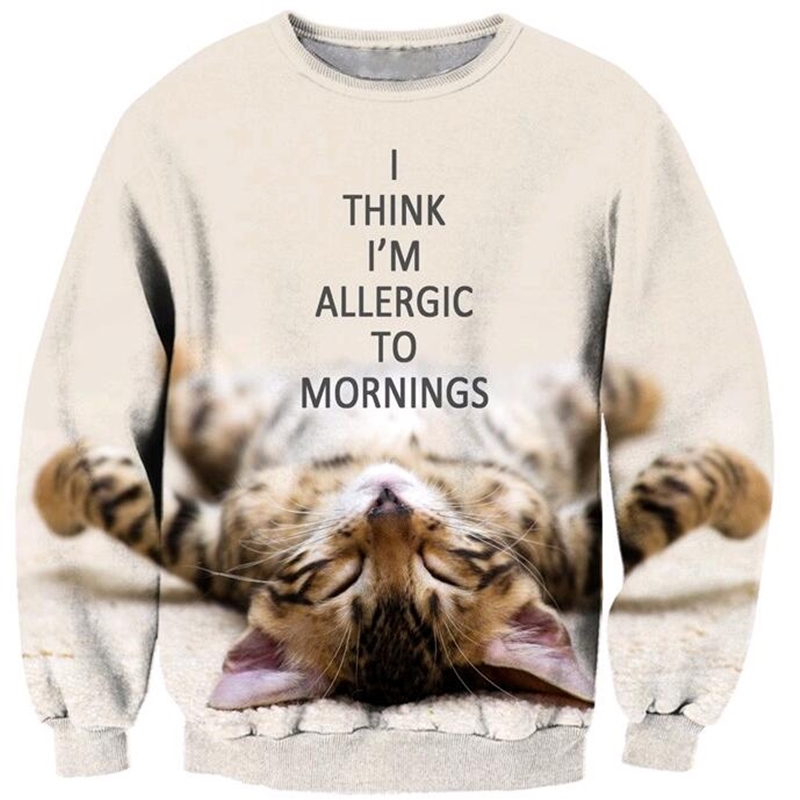 PLstar Cosmos Women Men Long Sleeve Outerwear Lazy Cat animal Print 3D Sweatshirt Street Hipster Sweatshirts Crewneck Pullovers 201102