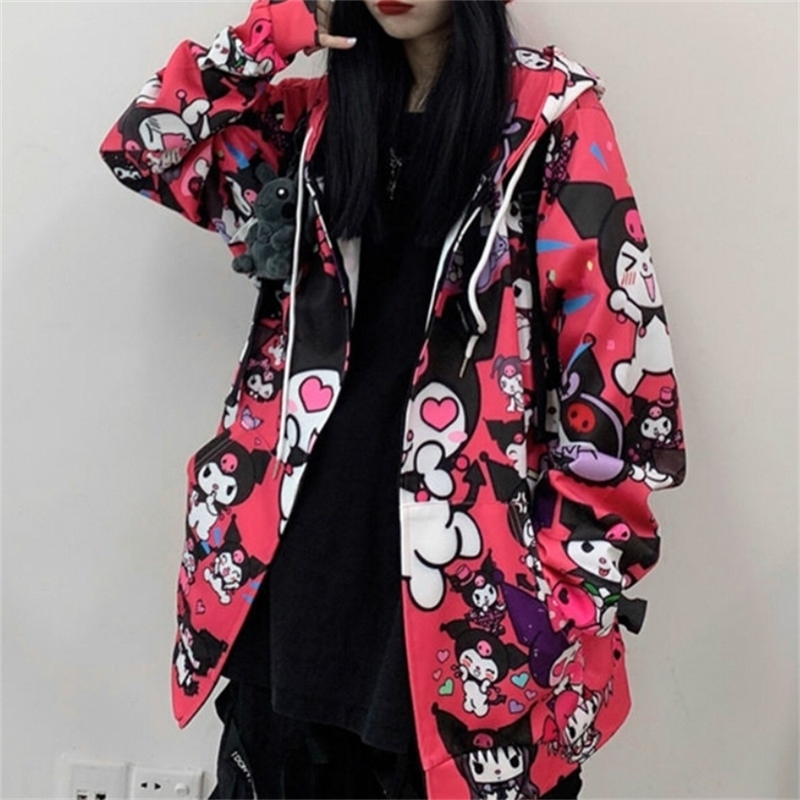 HOUZHOU Kuromi Sweatshirt Autumn Fashion Women Kawaii Anime Hoodie Vintage Long Sleeve Cute Pullover Women Black Pink Ladies Top 201212