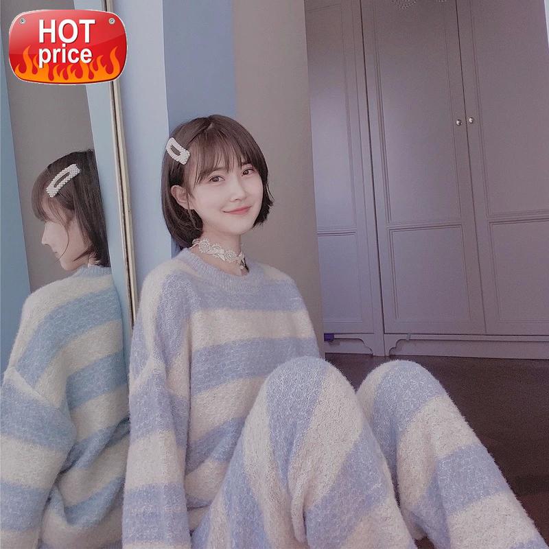 New Autumn Winter Soft Pajamas for Women Girls Pijama Loungewear Sweet Lolita Cute Pink Blue Striped Sleepwear Home Clothes Suit #3W33, Black;white
New Autumn Winter Soft Pajamas for Women Girls Pijama Loungewear Sweet Lolita Cute Pink Blue Striped Sleepwear Home Clothes Suit #3W33, Black;white