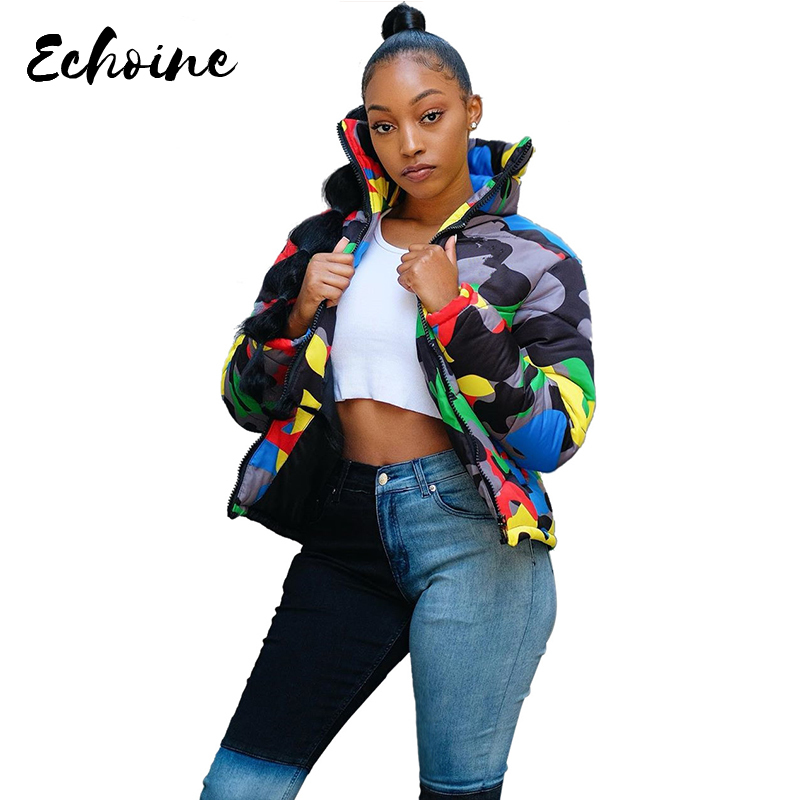 Men/Women Plus Size S-4XL Camouflage Print Winter Wear Bubble Parkas Coat Outerwear Fashion Cropped Puffer Down Warm Coats Tops 201006