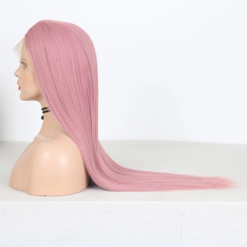 Straight Hair Wig Lace Front Wigs with Natural Hairline Pink Wig High Temperature Fiber Synthetic Wigs for Women