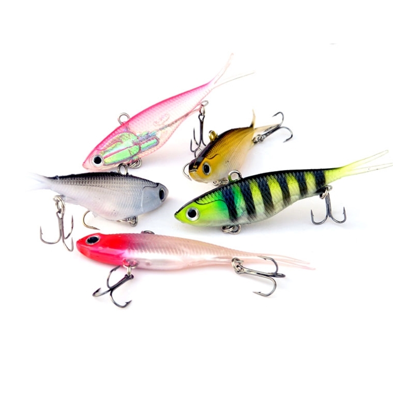 5Pcs Fishing Lures 95mm 20g Soft Vibe Lures Soft Plastics Jig Head Bait 201112