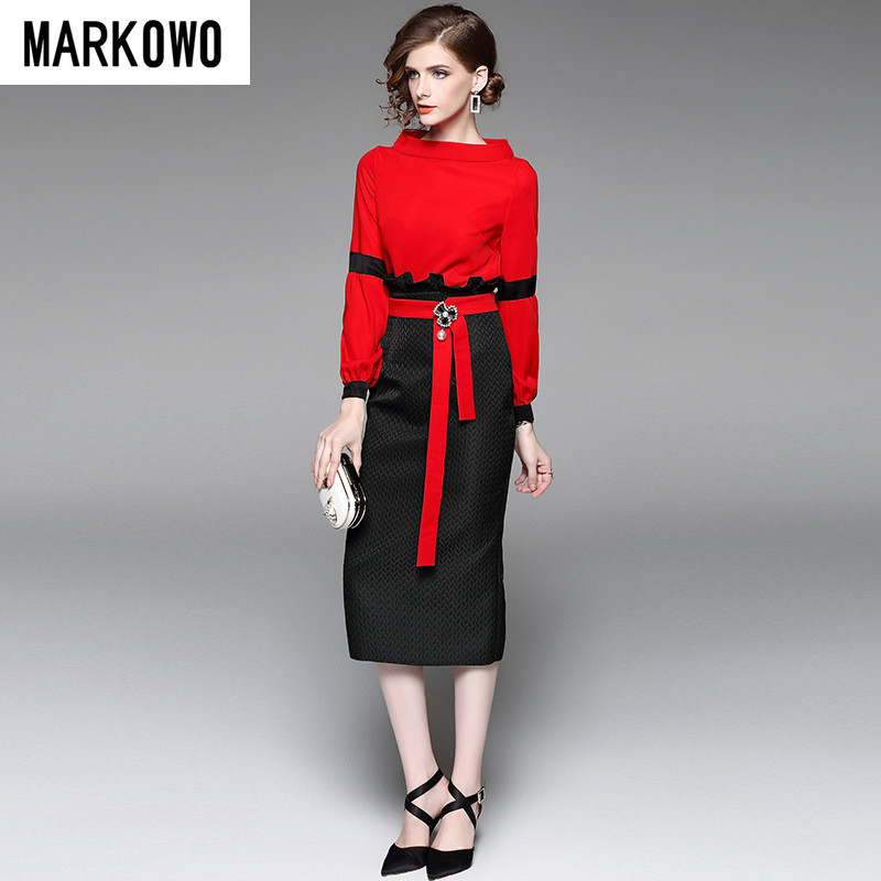 MARKOWO Desinger Brand New fashion suit skirt women's two-piece red Set hip skirt Lady Office Suit 201130
MARKOWO Desinger Brand New fashion suit skirt women's two-piece red Set hip skirt Lady Office Suit 201130