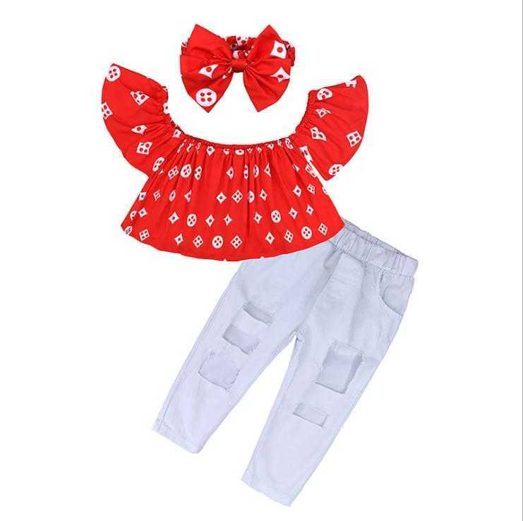 Girls Summer Toddler Clothing Kids Sets Off Shoulder Top Shirt+Hole Pants+Hairband Girls Clothes set Children Clothes, As picter 01
Girls Summer Toddler Clothing Kids Sets Off Shoulder Top Shirt+Hole Pants+Hairband Girls Clothes set Children Clothes, As picter 01