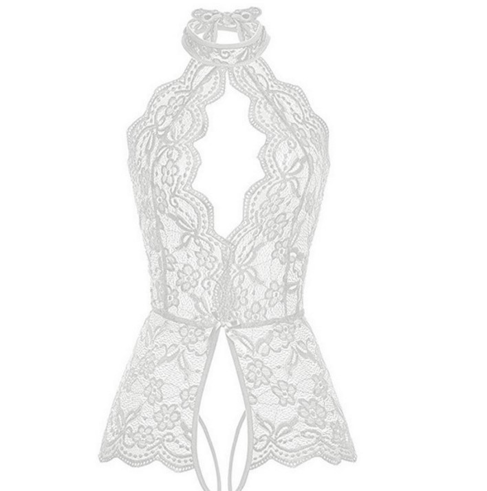 Sexy Underwear Womens Halter Lingerie Lin Tai Pajamas Lace V-neck Sleeveless Tights Babydoll Open Fork Nightwear Bodysuit