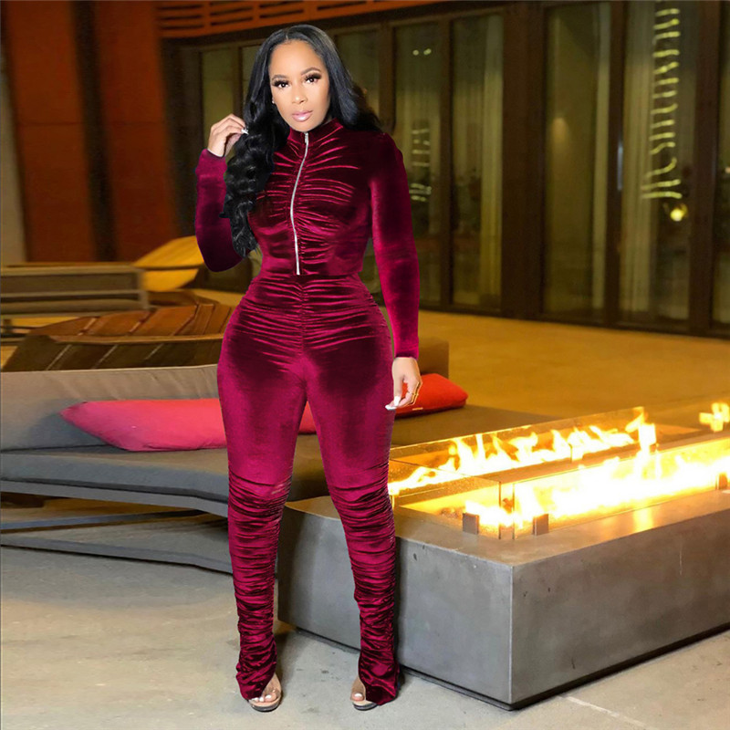 Fall winter Women solid color tracksuits jogger suit long sleeve outfits jacket+stack leggings two piece set plus size-2X sweatsuits 4338