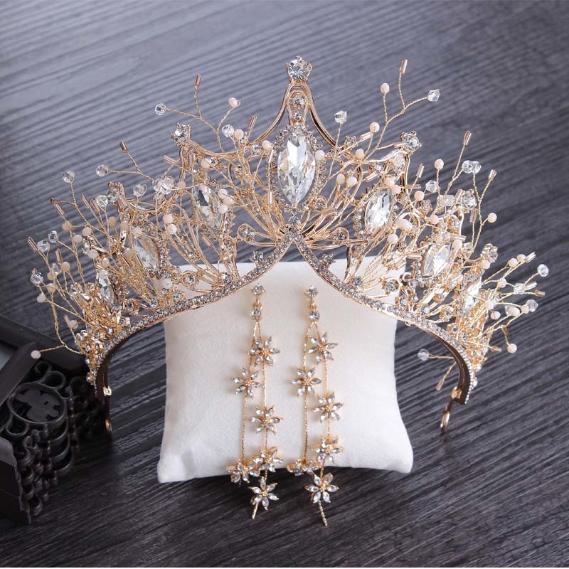 Baroque Crystal Gold Crown for Girls Wedding Hair Accessories Gems Bridal Tiara Bride Hairwear Women Head Princess Jewelry Piece T200108