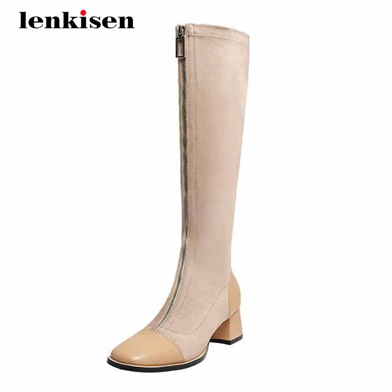 Lenkisen new big size equestrian boots natural leather pendant mixed cloth square toe thick med heel zipper knee-high boots L7f2, Khaki
Lenkisen new big size equestrian boots natural leather pendant mixed cloth square toe thick med heel zipper knee-high boots L7f2, Khaki