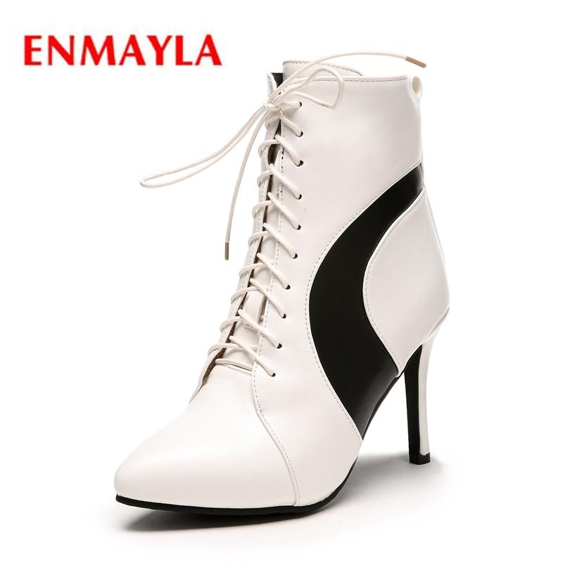 ENMAYLA New Arrival women pointed toe lace up color block high heel ankle boots lady thin heel boots ZYL386, Black
ENMAYLA New Arrival women pointed toe lace up color block high heel ankle boots lady thin heel boots ZYL386, Black