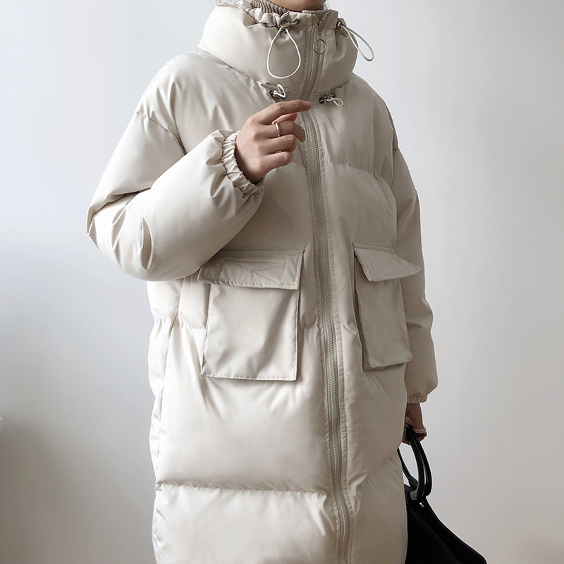 Womens Oversize Over The Knee Long Warm Coat Winter Flower Corsage Collar CottonPadded Jacket Down Cotton Coat 201027