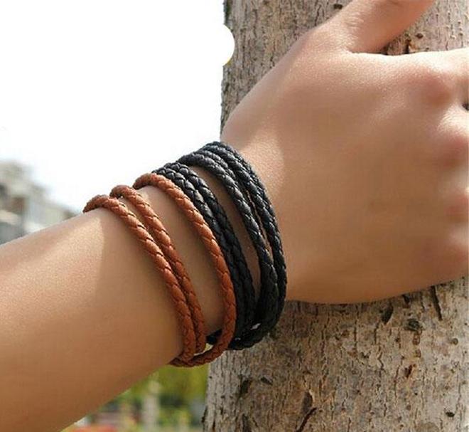 Mens Leather Bangle Bracelets Blackbrown Mesh Magnetic Stainless Steel Clasp Double Wrap Wristband Beautiful Ti jllxaF ffshop2001