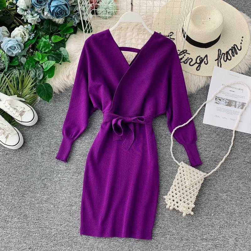Elegant Batwing Sleeve Dress Women 2020 Autumn Vintage V Neck Knitted White Dresses Sash Ladies Office Jumper Dress Purple, Black
Elegant Batwing Sleeve Dress Women 2020 Autumn Vintage V Neck Knitted White Dresses Sash Ladies Office Jumper Dress Purple, Black