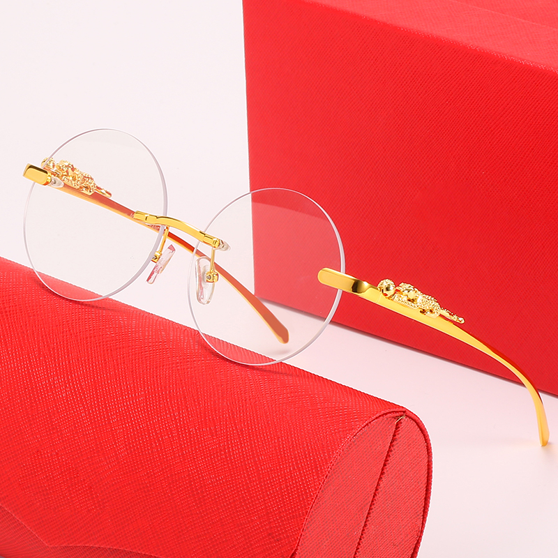 Luxury panther sunglasses designer women mens buffalo horn sun glasses man womens frameless round eyeglasses gold leopard transparent lens optical frames eyewear