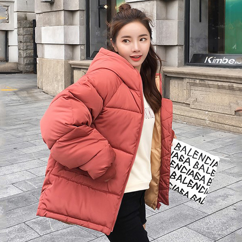 Women's Winter Jackets Short Style Oversized Solid Loose Hooded Parkas Korean Style Stand Collar Cotton Padded Thick Coat Ladies