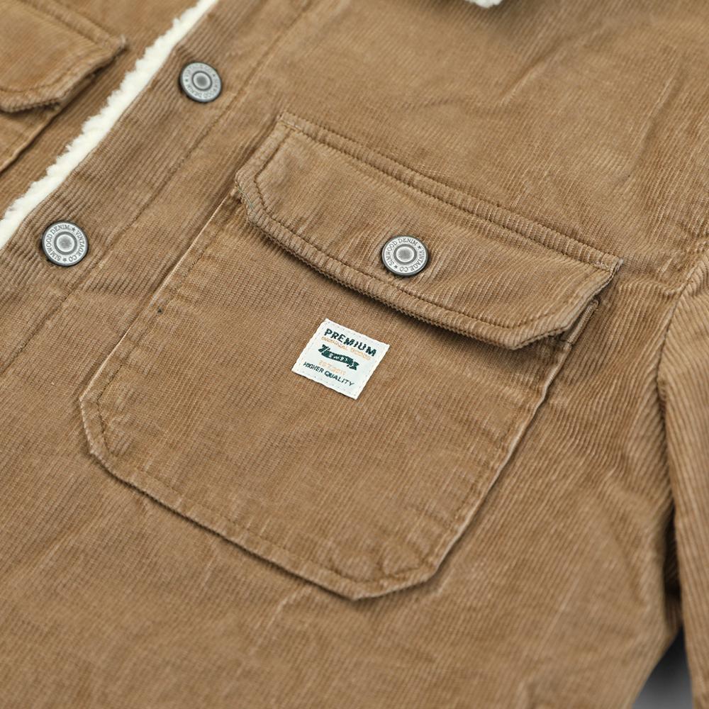 Autumn Winter Coats Men Shearling-Lined Cotton-Blend Corduroy Trucker 100% Cotton Warm Jackets Plus Size Parkas 201201