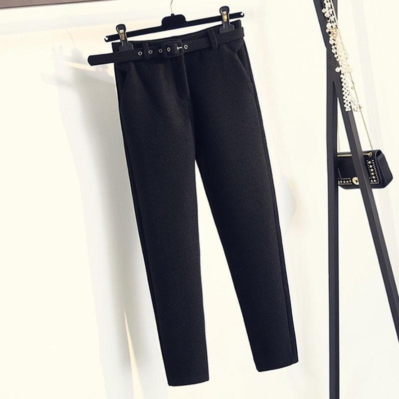 casual women woolen Pants winter OL style femme pencil pants high waist women's Harem trousers for work 201031