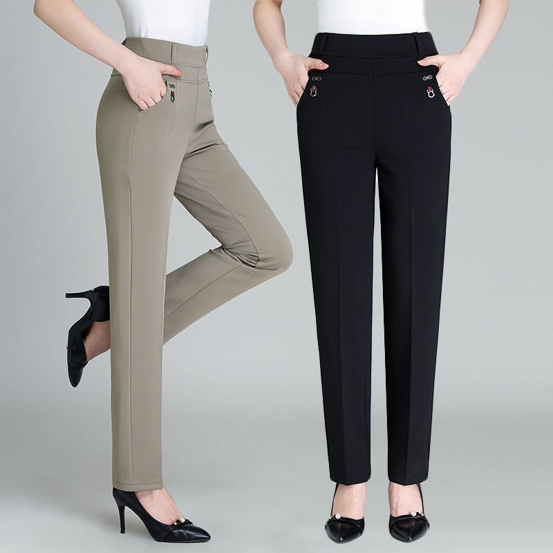New plus size thick mother straight pants big sale solid color high elastic high waist tight women's office autumn pants 201031