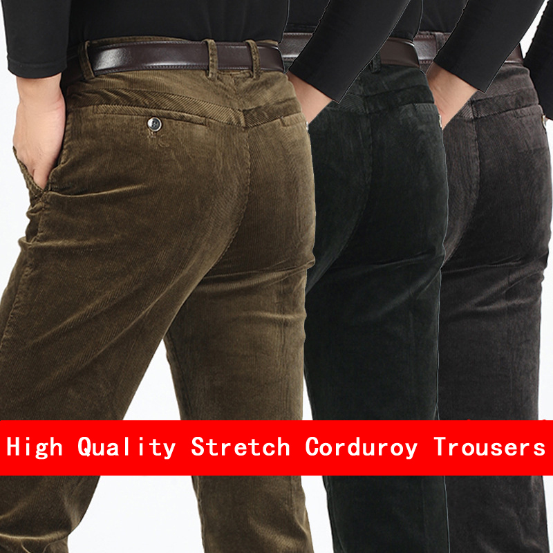 Autumn Winter Corduroy Pants Men Business Casual Pants Loose Elastic Straight Fit Pants Male Corduroy Red Trousers Plus Size 42 201110