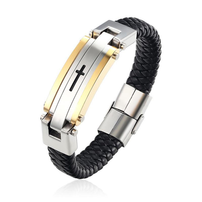 Men's bracelet gold stainless steel button luxury leather bracelet men jewelry on hand black male accessories fashion
Men's bracelet gold stainless steel button luxury leather bracelet men jewelry on hand black male accessories fashion