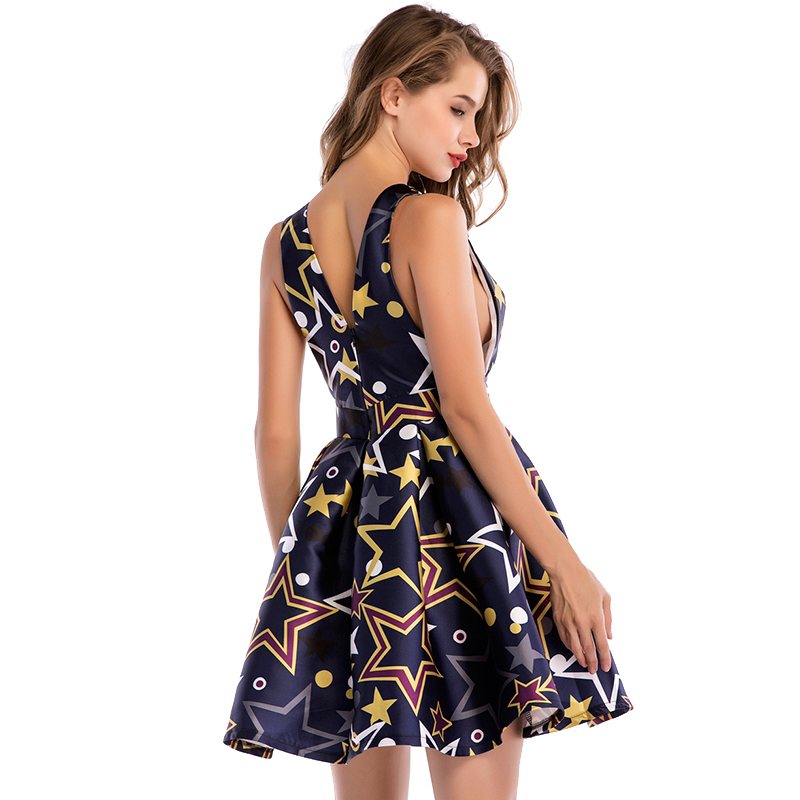 Aoteman Summer Dress Women Sexy Mature Style A-line Deep V Mini Vest Dress Vintage Female Elegant Short Beach Party Dresses Y200930