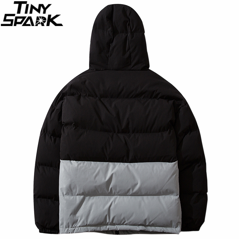 Hip Hop Multi Pockets Jacket Parka Men Color Block Patchwork Streetwear Hooded Jacket Harajuku Cotton Winter Padded Jacket Coat 201127