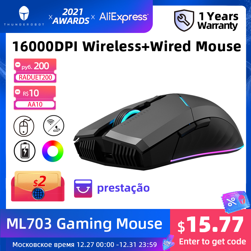 ThundeRobot ML703 Wireless Gaming Mouse 2.4G Wireless Wired RGB Gamer 16000 DPI 1000mAh Rechargeable Mouse for Laptop PC Gaminghello