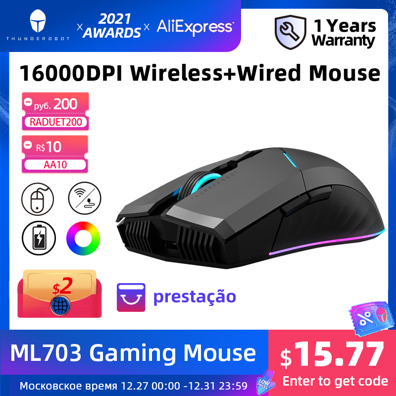 

ThundeRobot ML703 Wireless Gaming Mouse 2.4G Wireless Wired RGB Gamer 16000 DPI 1000mAh Rechargeable Mouse for Laptop PC Gaminghello