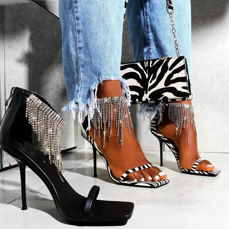Fashion Women Sandals Open Toe Rhinestone Ankle Strap Party Sandals Thin High Heels Back Zipper Closed Wedding Size 42, Black
Fashion Women Sandals Open Toe Rhinestone Ankle Strap Party Sandals Thin High Heels Back Zipper Closed Wedding Size 42, Black