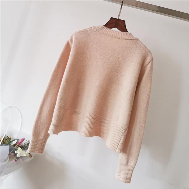 Sweater Women Front Short Back Long Round Collar Autumn Korean Fashion Full Sleeve Solid Color 201223
