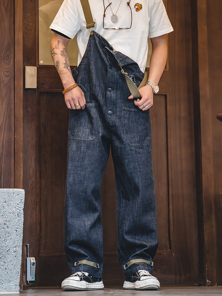 Salopette Homme Jumpsuit American Vintage Navy Overalls Spring Autumn Denim Straight Leg Jeans Men's Fashion Trend Cargo 220308