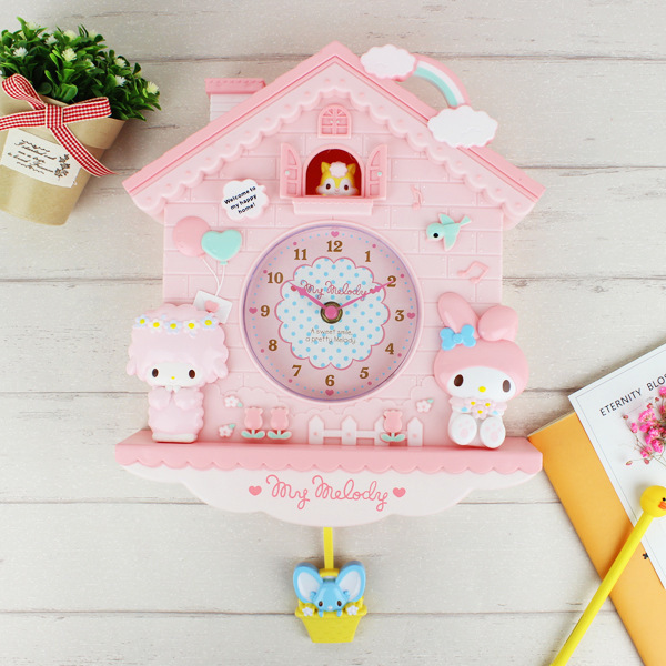 12 Inch Cartoon My Melody Swing Kids Girls Wall Quartz Clock Home Decro for Bedroom Liveroom Y200109