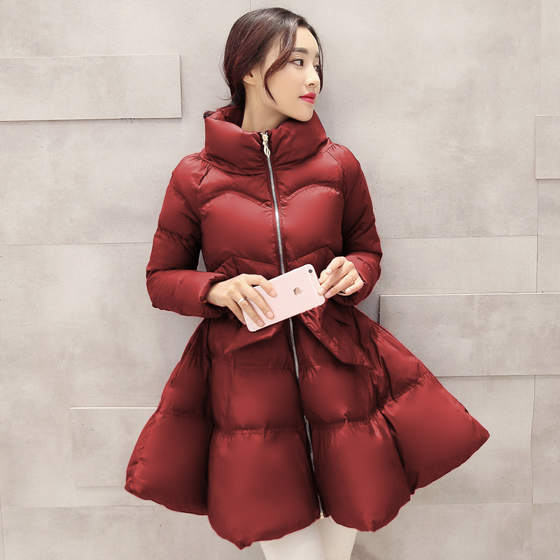 EWQ Winter High Quality Stand Collar Long Sleeve Adjustable Waist Solid Patchwork Korea Femals Cotton Clothing AH34503XL 201019