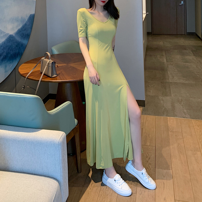 2021 New Summer Short Sleeve v Neck Stretchy Split Long Women Solid Casual Elegant Robe Bodycon Maxi Es Vestidos Qovl, Green
2021 New Summer Short Sleeve v Neck Stretchy Split Long Women Solid Casual Elegant Robe Bodycon Maxi Es Vestidos Qovl, Green