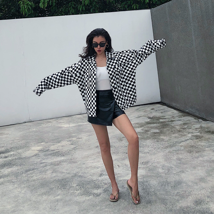 Women Vintage Plaid Checkered Long Oversize Jacket Coat Female Long Sleeve Turn-down Collar Casual Outerwear Feminino Overcoat 201017