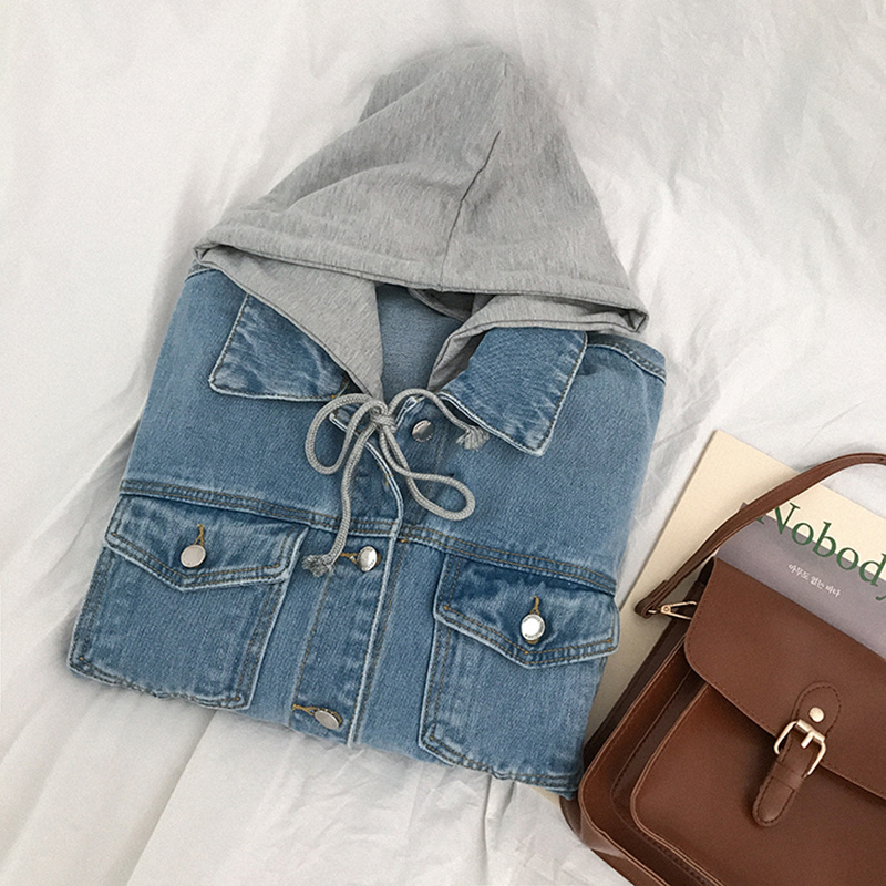 REALEFT Autumn Winter New Women's Denim Jacket Outerwear High Street Fashionable Korean Style Hooded Jeans Tops Female 201017
