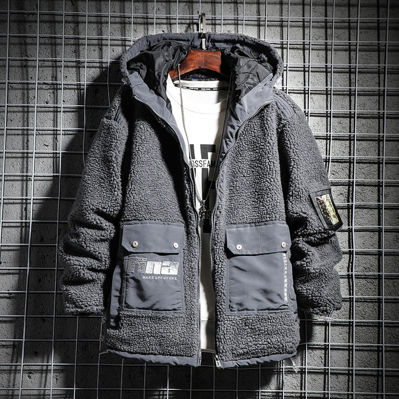 SingleRoad Mens Hooded Jacket Men Winter Fleece Windbreaker Side Pockets Coat Hip Hop Japanese Streetwear Harajuku Jackets 201128