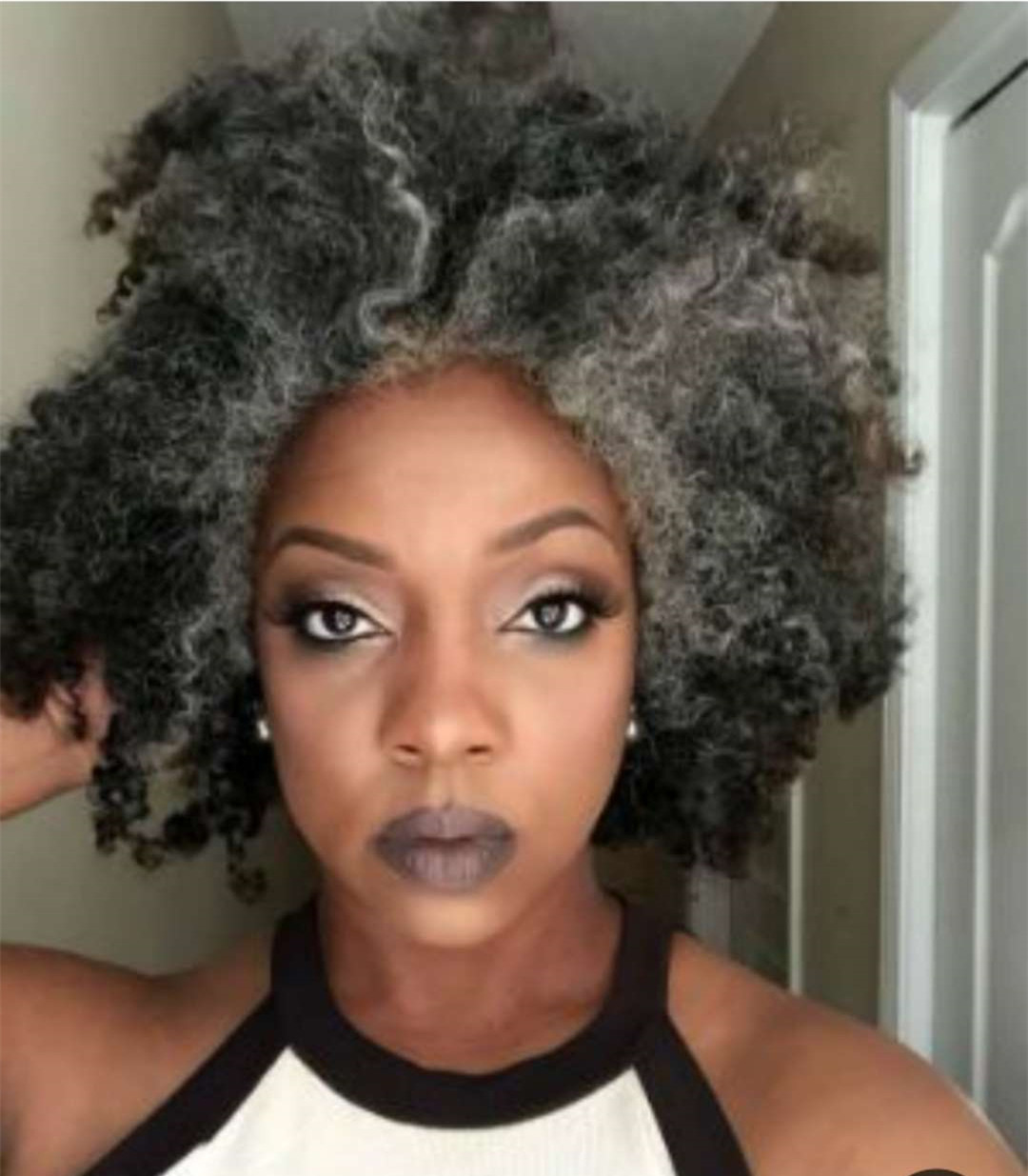 Fashion gray human hair wig short two tone mixed silver grey soft salt and pepper afro kinky curly non lace wig