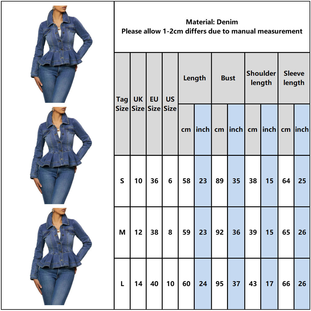 Women Denim Jacket Ruffle Hem Slim Fit Women Short Jeans Jackets Coat Vintage Turn Down Collar Denim Coat Outerwear Femme D30 201126