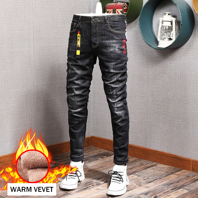 2021 New Newly Fashion Winter Jeans Men Slim Fit Spliced Designer Elastic Ripped Vintage Denim Pants Streetwear Velvet Warm Trousers Male Kv, Black
2021 New Newly Fashion Winter Jeans Men Slim Fit Spliced Designer Elastic Ripped Vintage Denim Pants Streetwear Velvet Warm Trousers Male Kv, Black