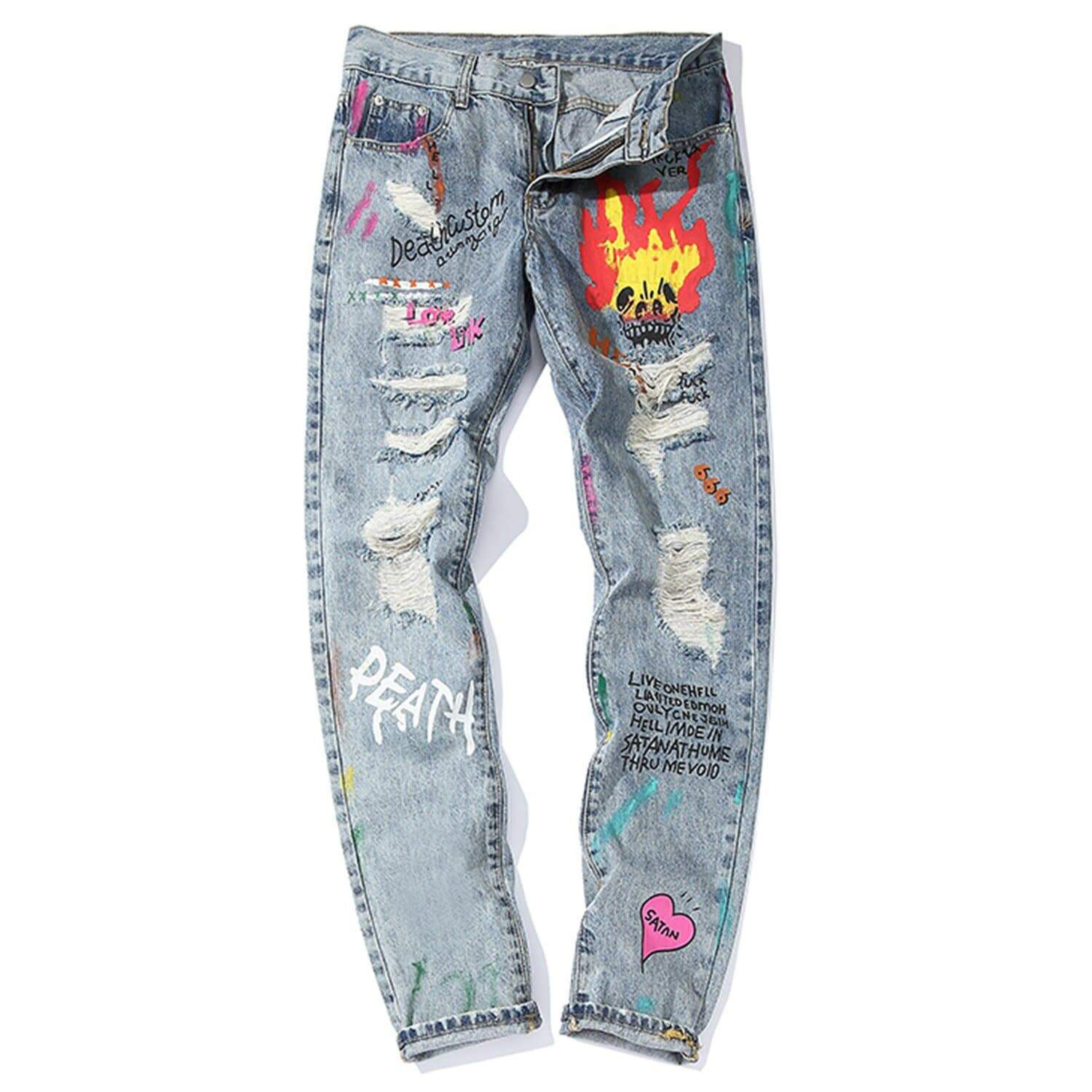 11 BYBB'S DARK Funny Graffiti Hole Jeans Mens Harajuku Hip Hop Trousers Casual Joggers Male Harem Cargo Pants Streetwear 201128