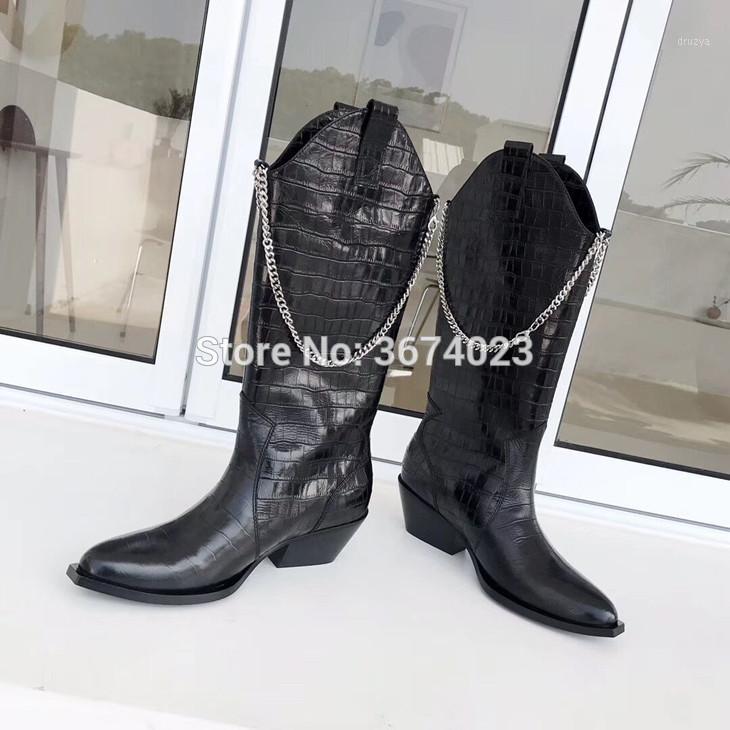 Qianruiti Women Cowboy Chains Boots Fashion Design Motorcycle Knee High Boots Pointed Toe Low Heels Cowgirl Long Ladies1, Black
Qianruiti Women Cowboy Chains Boots Fashion Design Motorcycle Knee High Boots Pointed Toe Low Heels Cowgirl Long Ladies1, Black