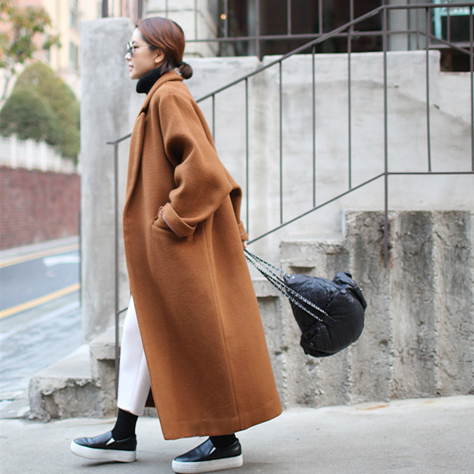 GetSpring Women Wool Coat Thickened Cashmere Overcoat Loose Long Autumn Winter Wool Jacket Women Oversized Coat Woolen Coat 201030