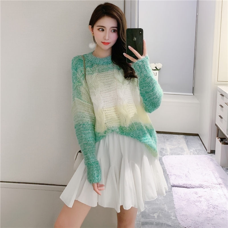 Rainbow Gradient Color Long sleeves Loose Oversized Sweater Spring Knitted Sweaters Thin Women Sweaters And Skirts 1623A 201203, White skirts
Rainbow Gradient Color Long sleeves Loose Oversized Sweater Spring Knitted Sweaters Thin Women Sweaters And Skirts 1623A 201203, White skirts