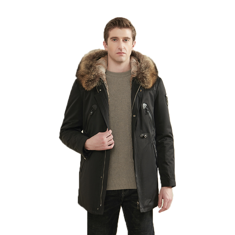 rabbit coat for man winter warm fashion real parkas lining raccoon fur collar Men's parka with f 201127