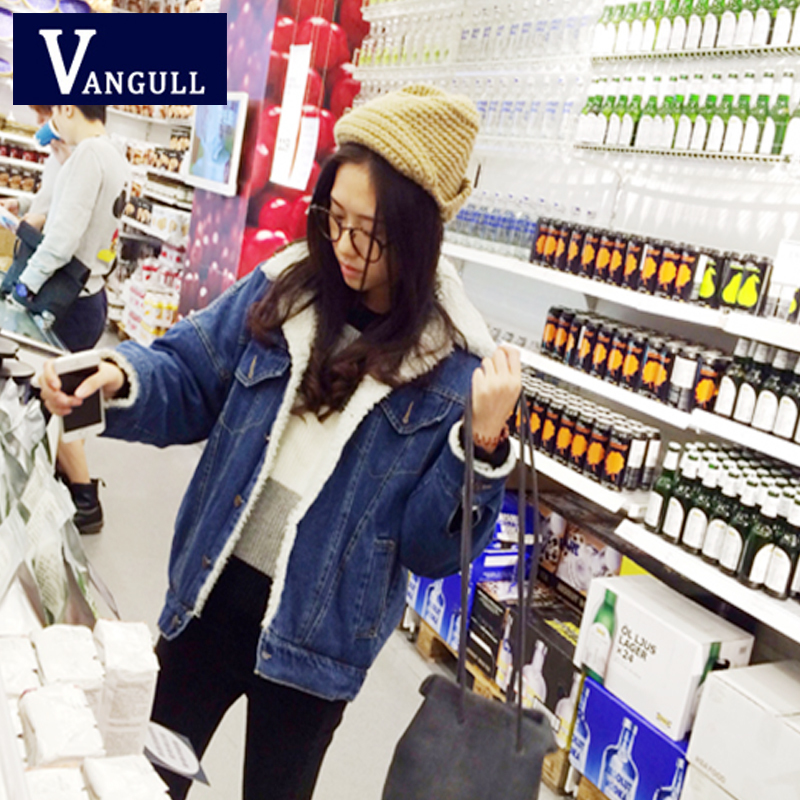 Winter Jacket Coat Women Fleece Liner Denim Bomber Jackets Retro Thick Autumn Elegant Fashion Autumn Coats VANGULL New